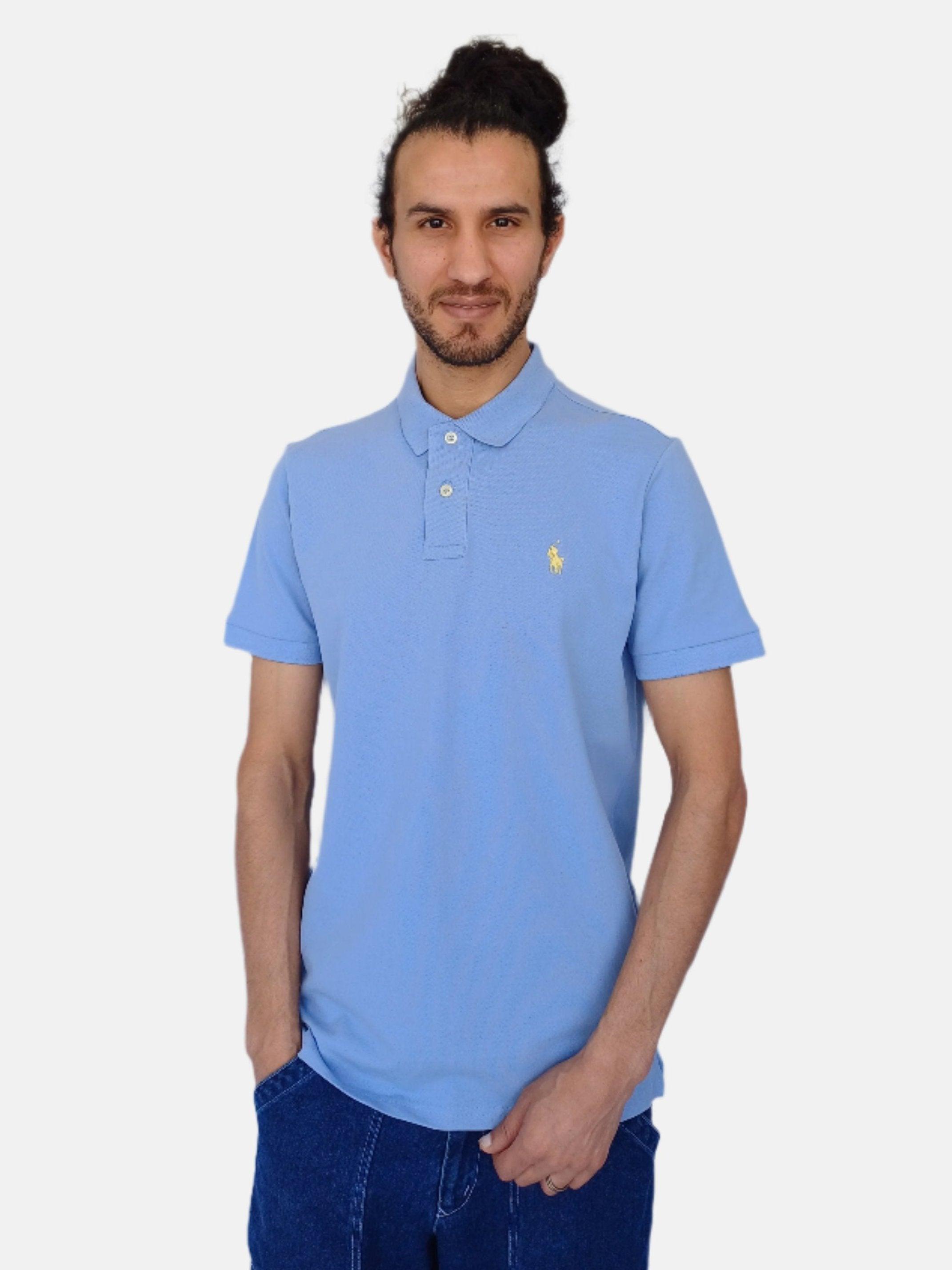 Sky Blue Ralph Lauren Men Plain Polo T shirt Small Pony Slim Fit Brands Outlet