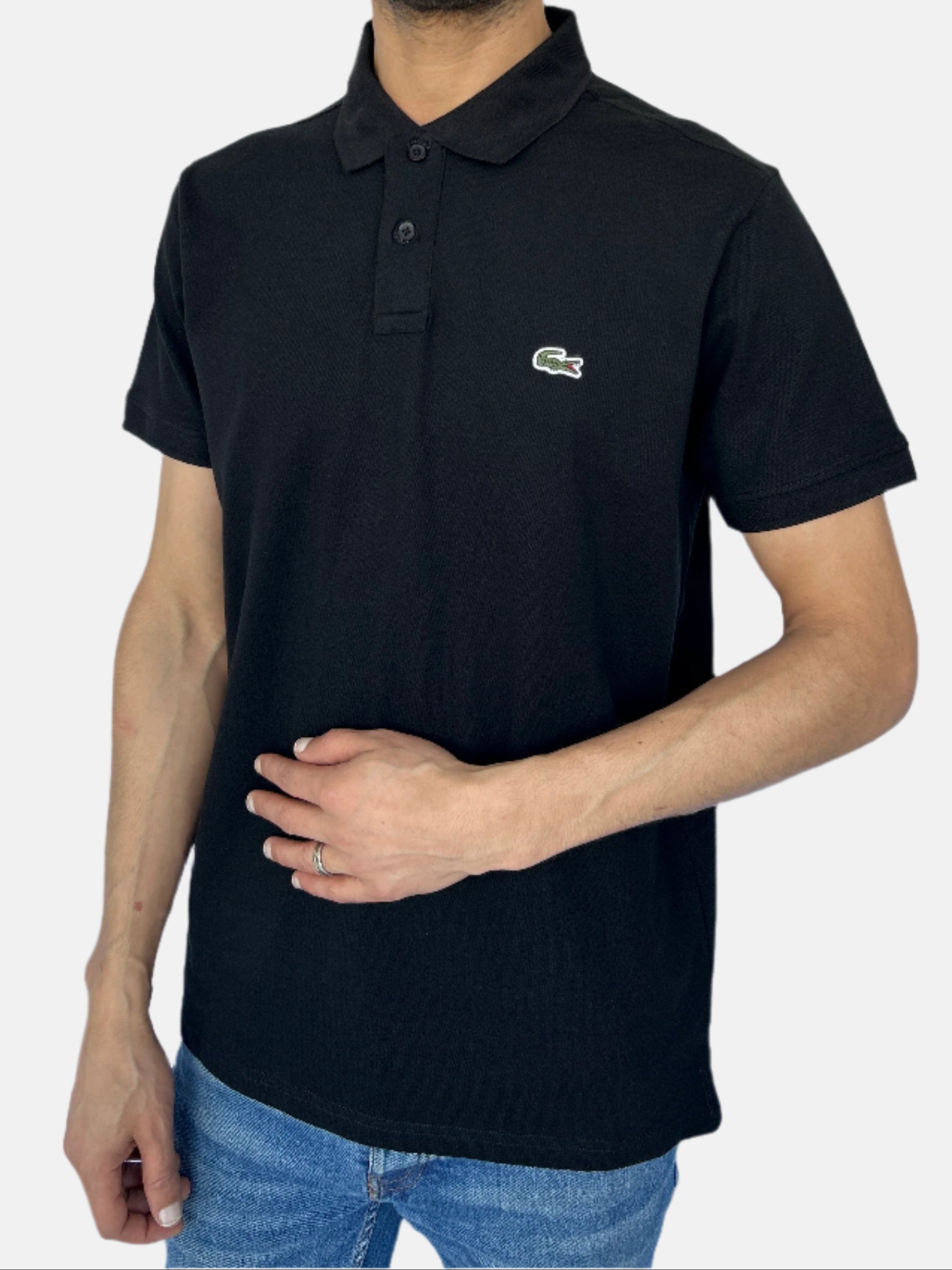 Lacoste Slim Fit logo Polo T-shirt in Black