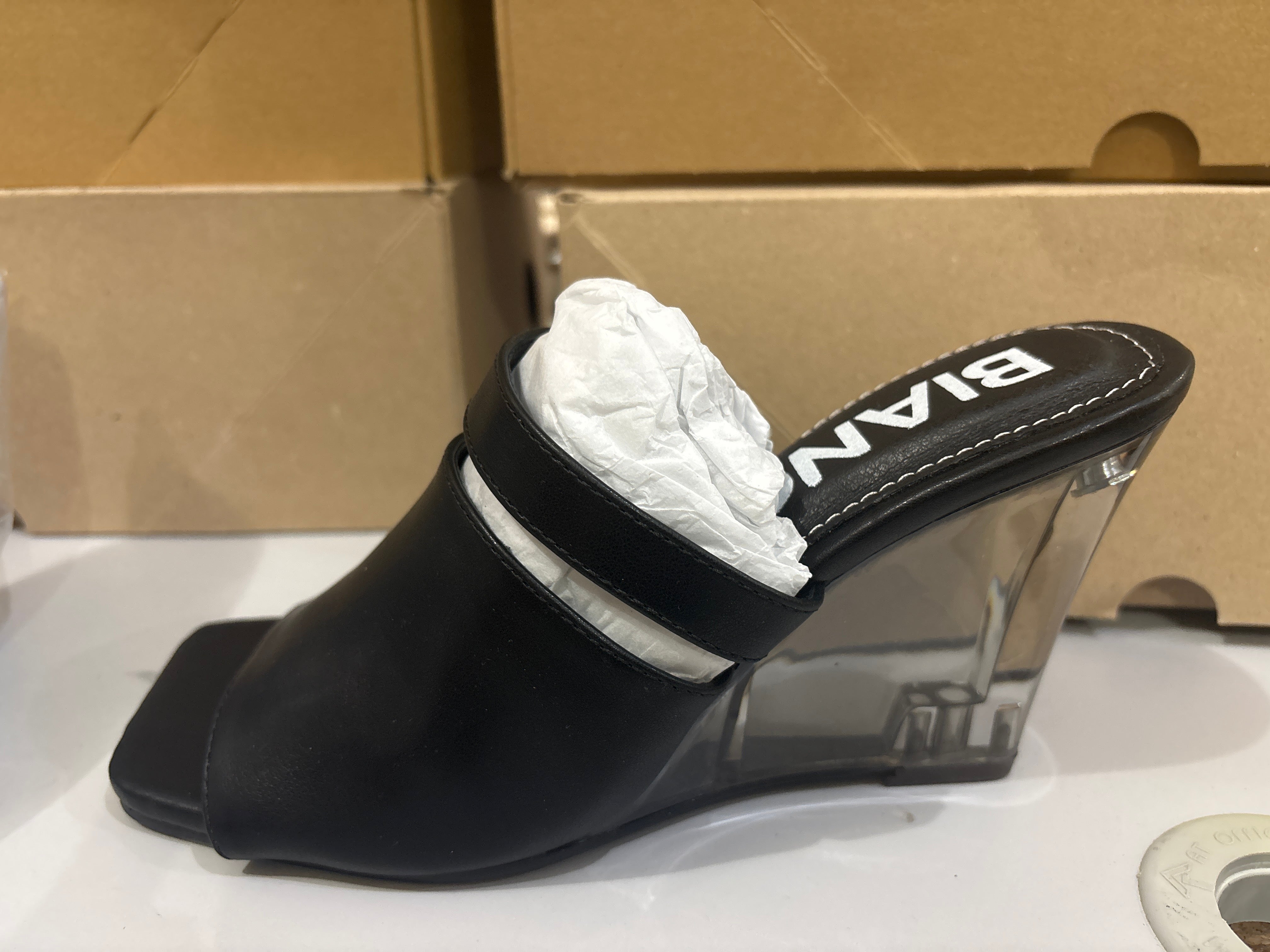 BIANCO Biayuna Transparent Wedge Mule Faux 11200940 Black