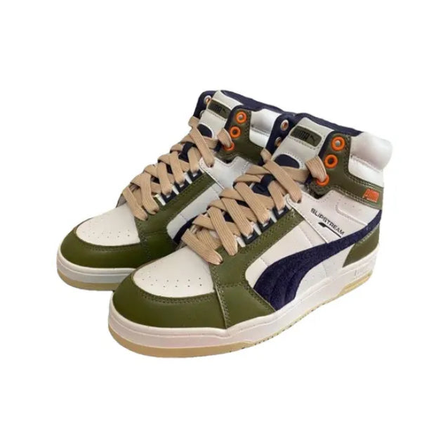 Puma Slipstream Mid Heritage Lace Up Shoes Olive Green Navy