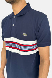 LACOSTE NAVYMULTI STRIPE POLO T-SHIRT