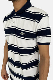 LACOSTE WHITE BLUE STRIPE POLO T-SHIRT