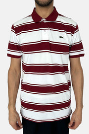 LACOSTE MAROON WHITE STRIPE POLO T-SHIRT