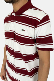 LACOSTE MAROON WHITE STRIPE POLO T-SHIRT