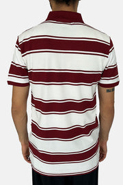 LACOSTE MAROON WHITE STRIPE POLO T-SHIRT