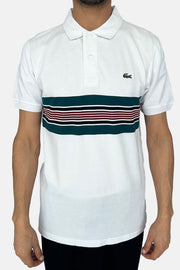 LACOSTE WHITE MULTI STRIPE POLO T-SHIRT