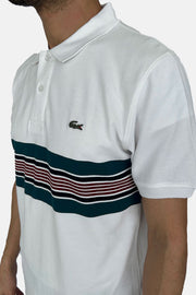 LACOSTE WHITE MULTI STRIPE POLO T-SHIRT