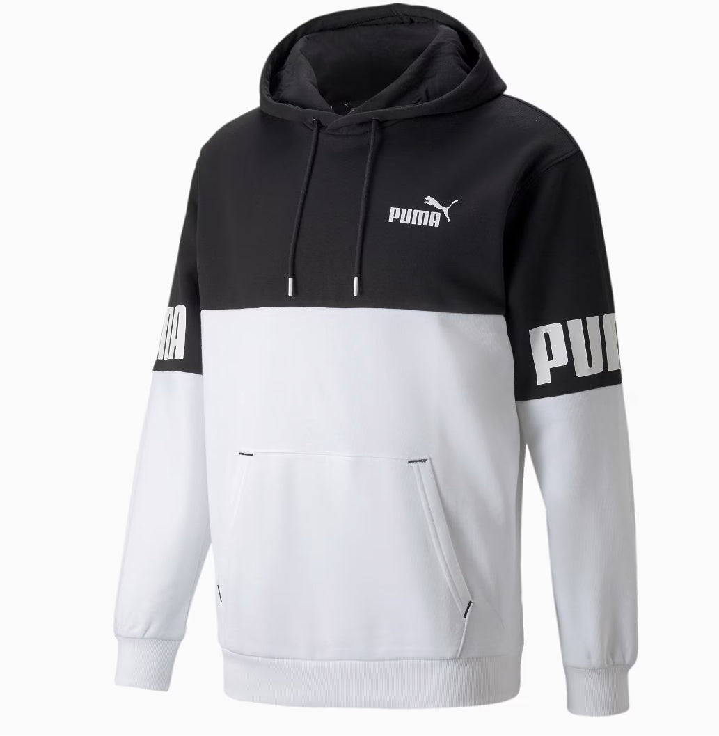 Black White Puma Men Power ColorBlock Hoodie Sweatshirt