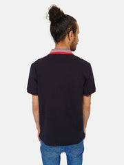 Black Lacoste Men Polo T-shirt Red,White Stripe Collar Design