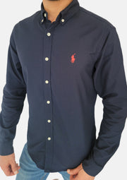 Ralph Lauren Plain Navy Men Shirts Small Pony Slim Fit