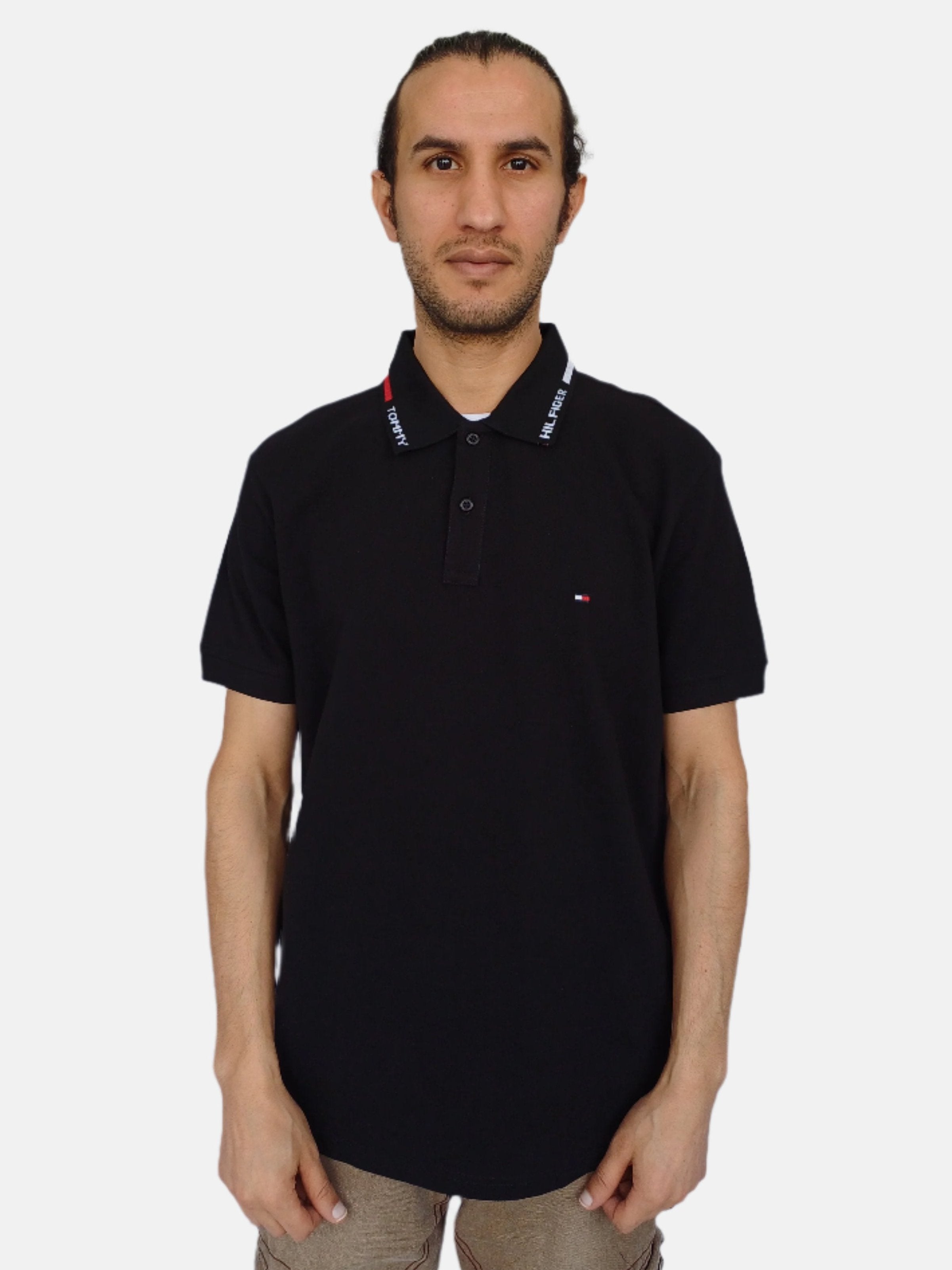 Tommy Hilfiger Men Polo T-shirt Collar Logo Print Detailing Black