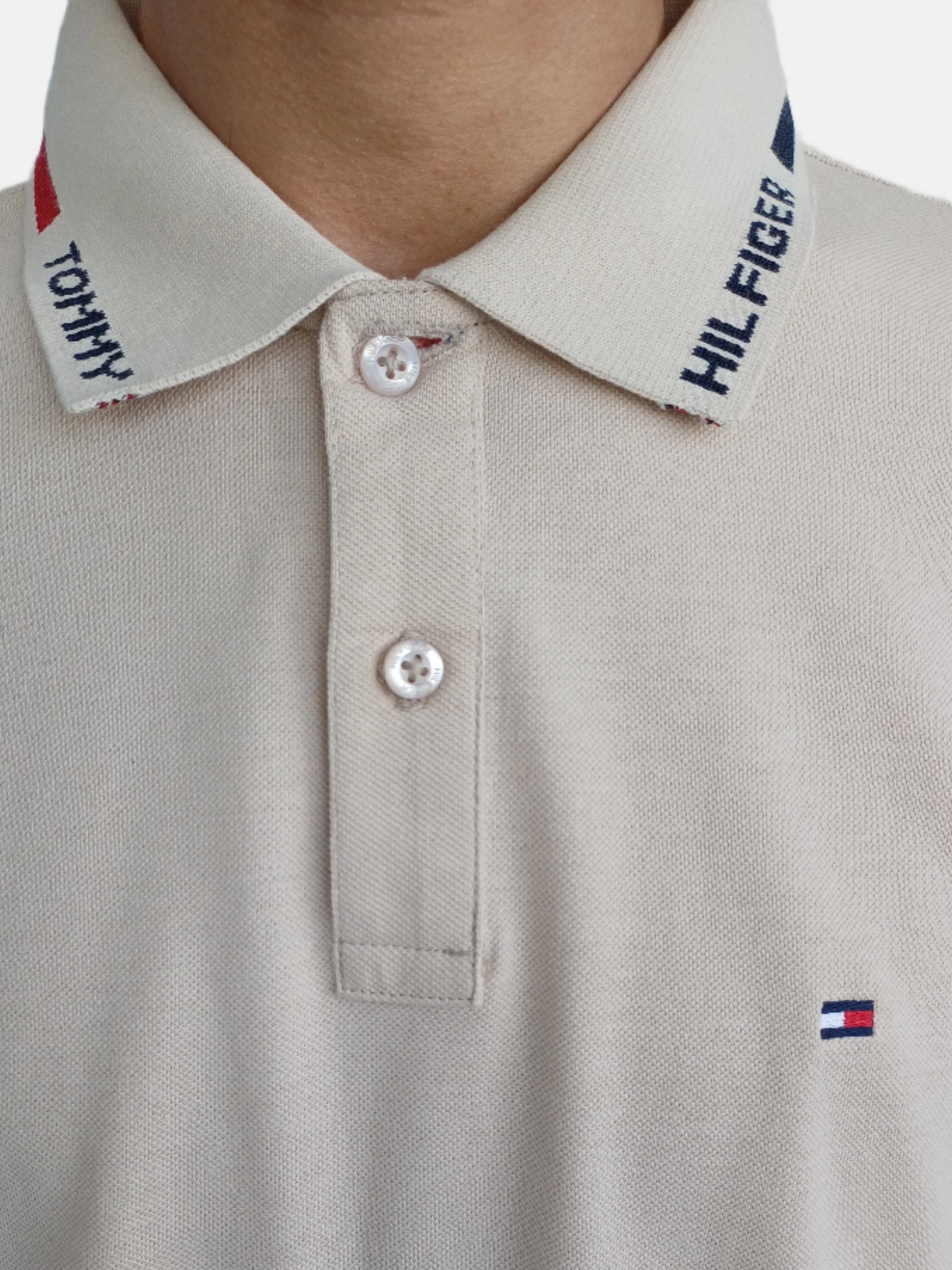 Tommy Hilfiger Men Polo T-shirt Collar Logo Print Detailing Beige