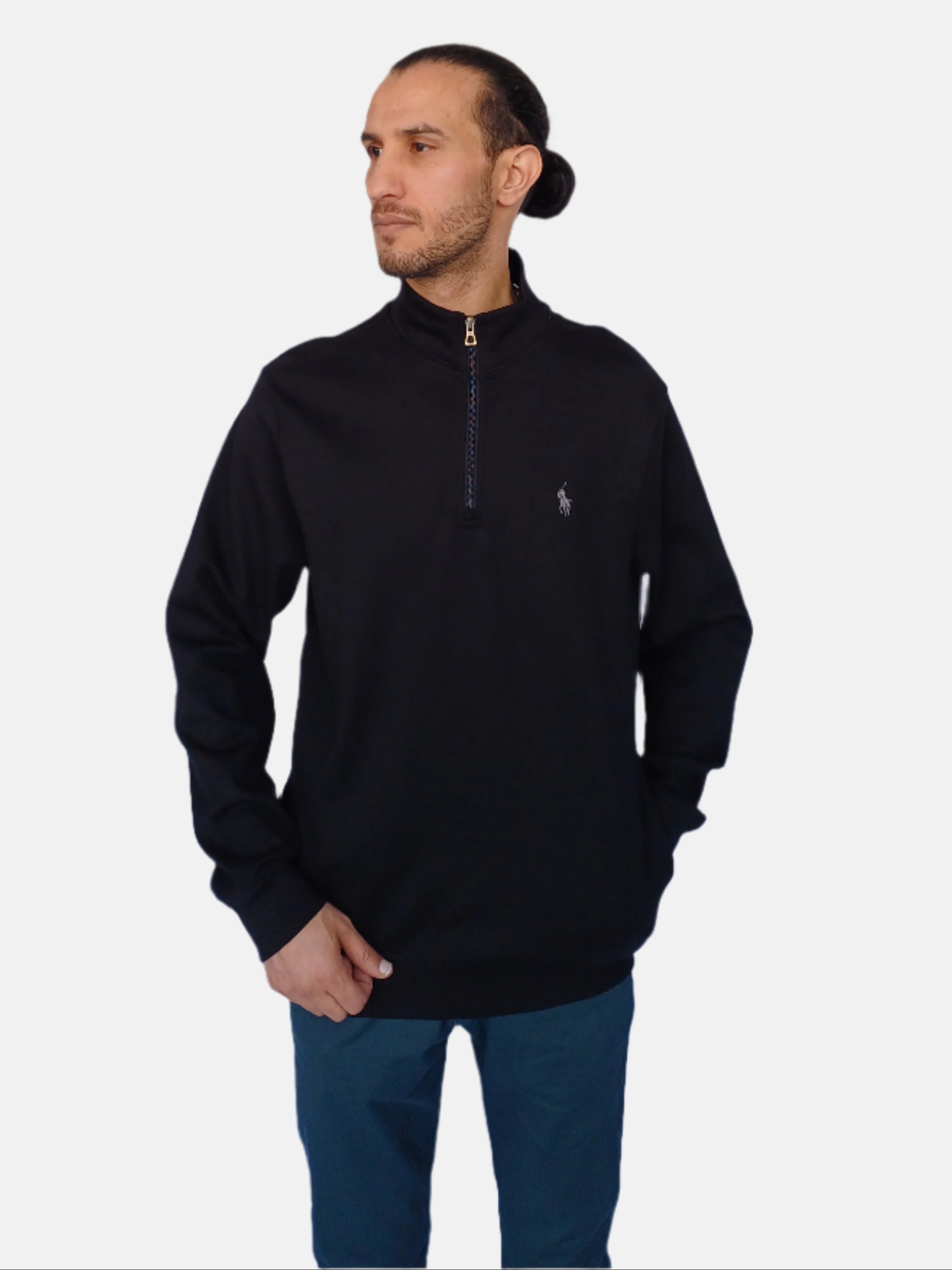 Ralph Lauren Black Custom Slim Fit Quarter(1/4)-Zip Sweatshirt 710666998002