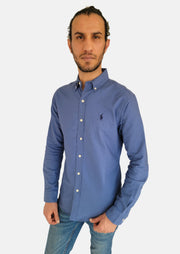 Ralph Lauren Plain Blue Men Shirts Small Pony Slim Fit