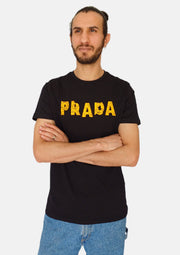 PRADA MILANO Black-Yellow Logo Men T-shirt