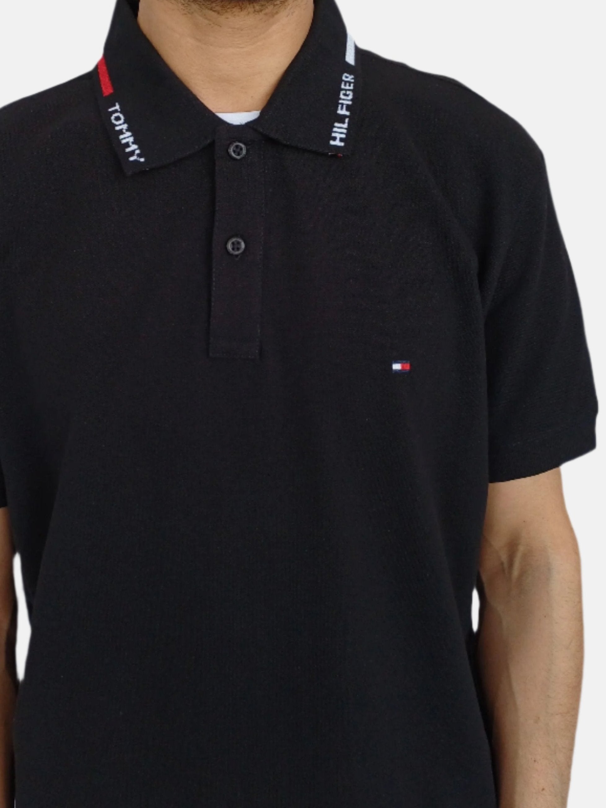 Tommy Hilfiger Men Polo T-shirt Collar Logo Print Detailing Black