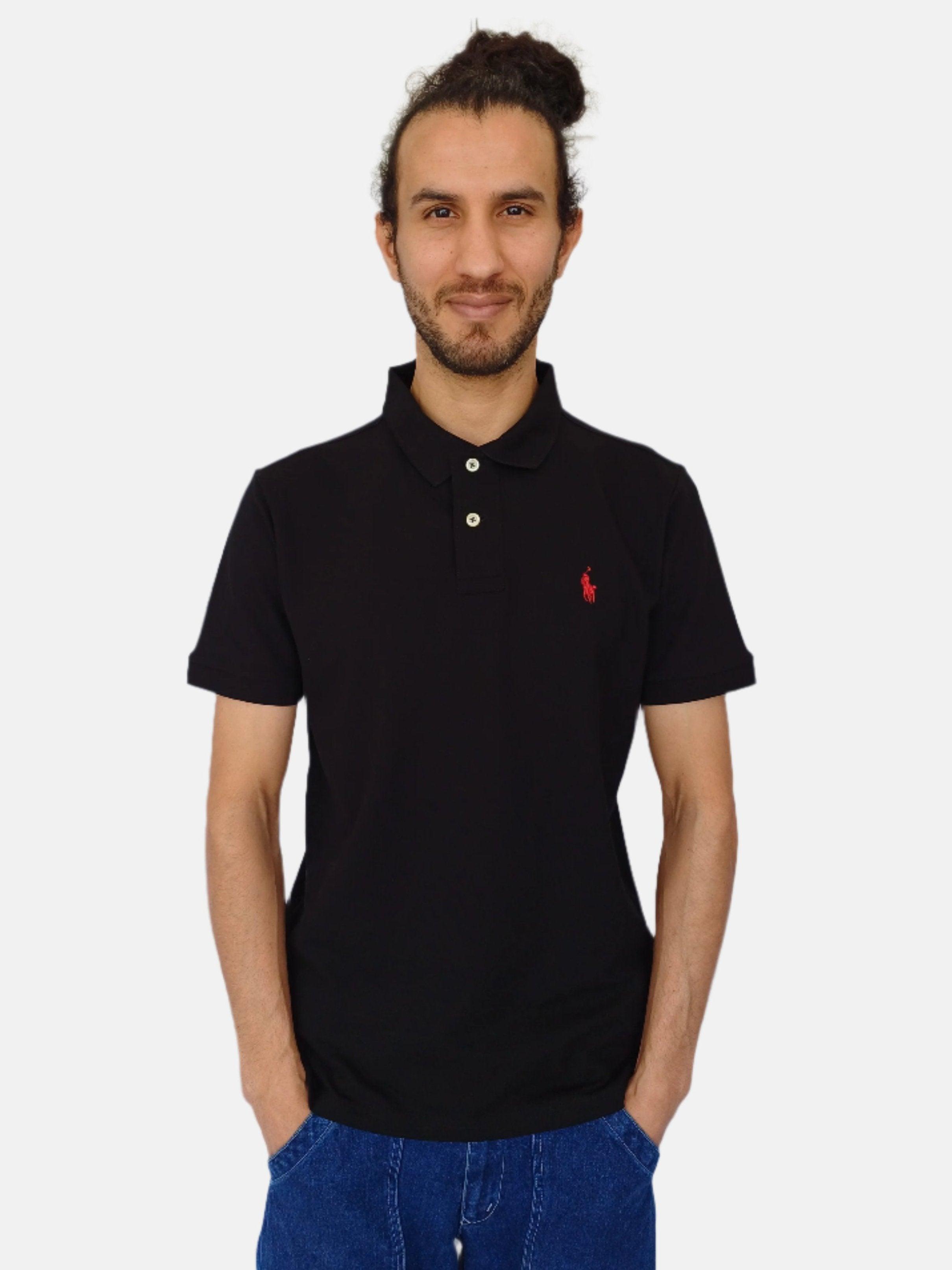 Black Ralph Lauren Men Plain Polo T-shirt Small Pony Slim Fit