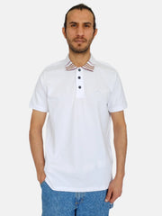 BURBERRY White Collar Front Strip Design Men Polo T-shirt